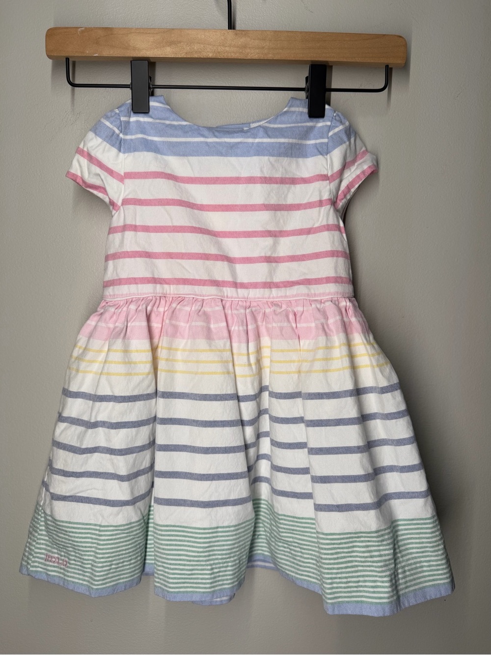 Ralph Lauren Baby Girls Preppy Pastel Striped Cotton Oxford Dress Fit Flare 24M